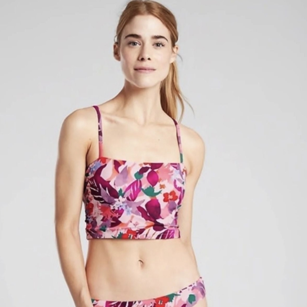 Athleta Floral Bikini Top - Pink and Red